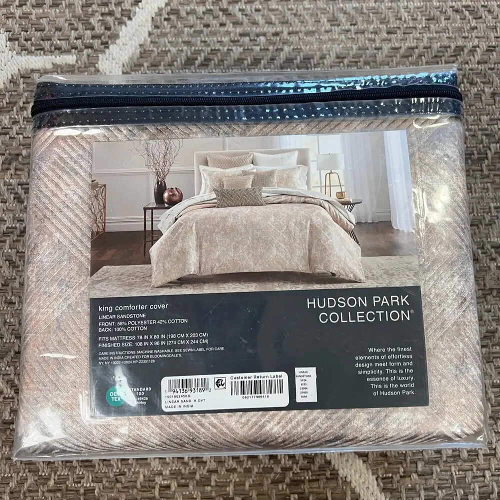 Hudson Park Collection King Comforter Cover - Linear Sandstone